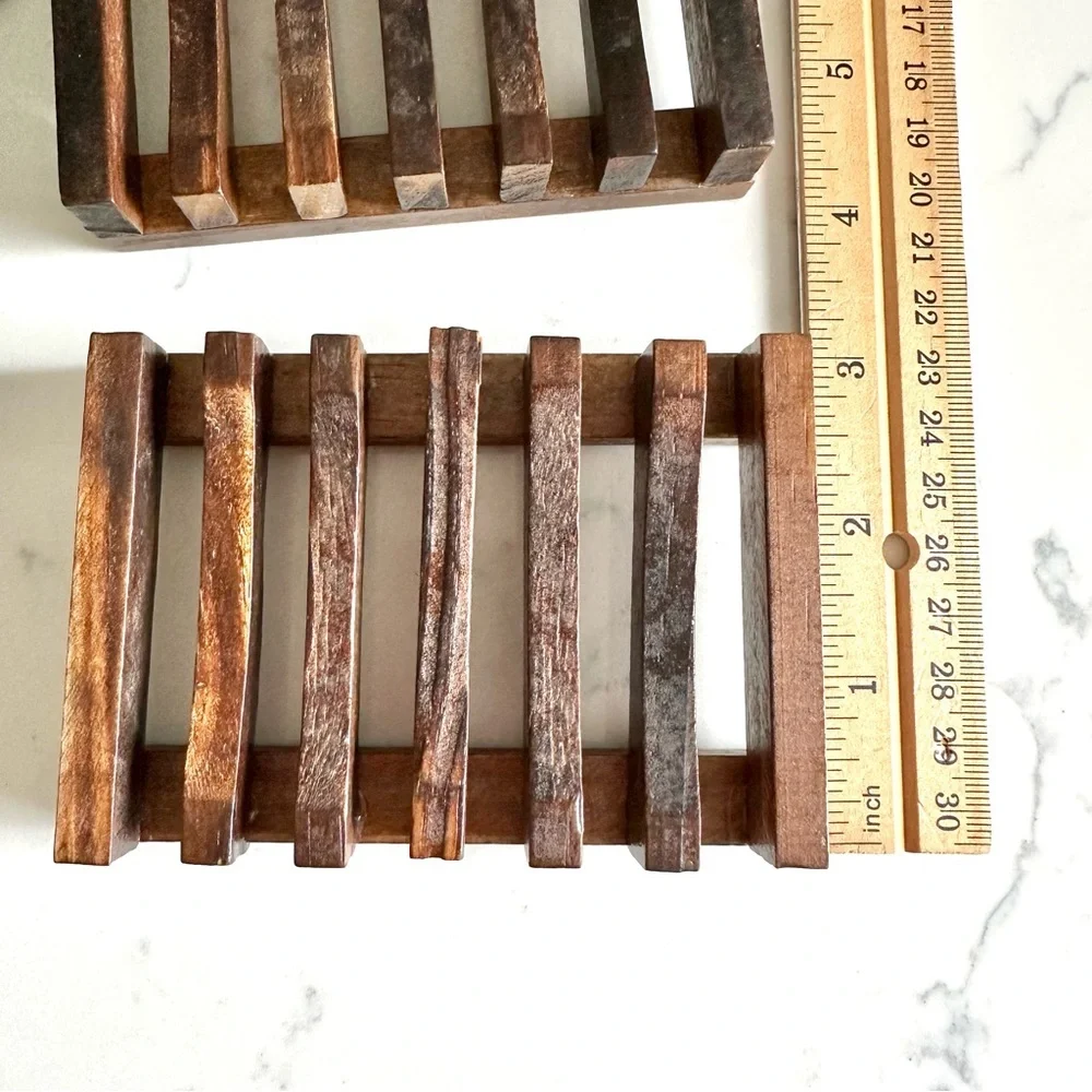 Set of 2 Wooden Bar Soap Dish Shower Holder Self Draining Design Bamboo Eco Love